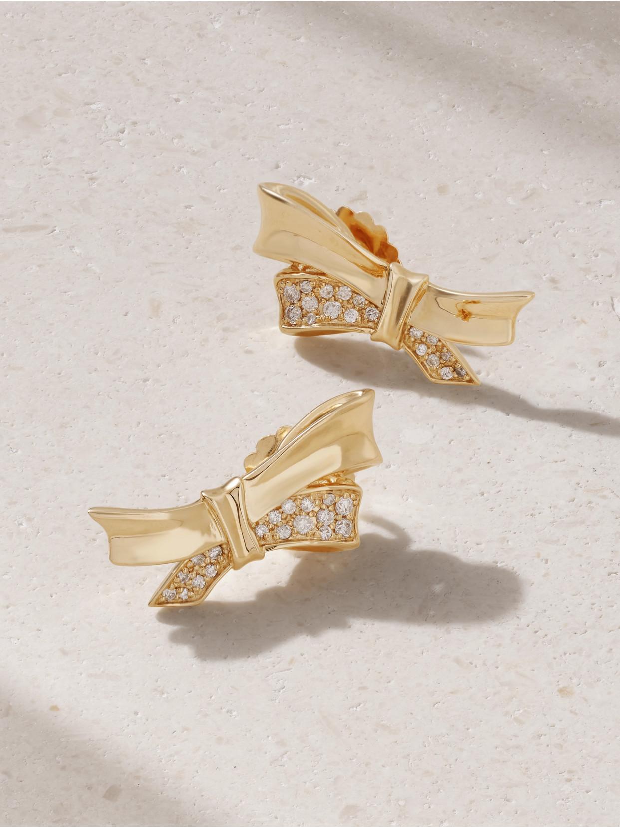 Mason And Books Chiffon Bow 14-karat Gold Diamond Earrings