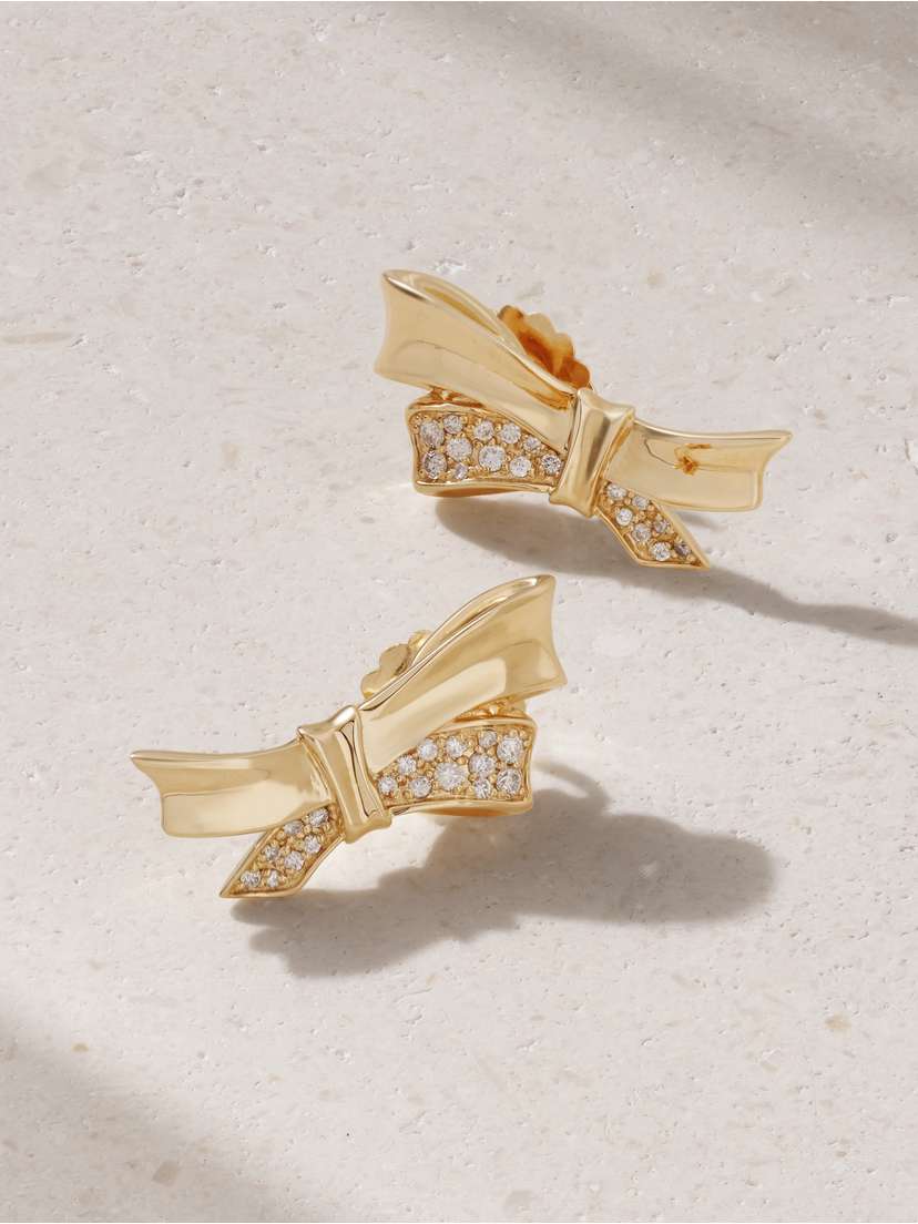 Mason and Books Chiffon Bow 14-karat Gold Diamond Earrings