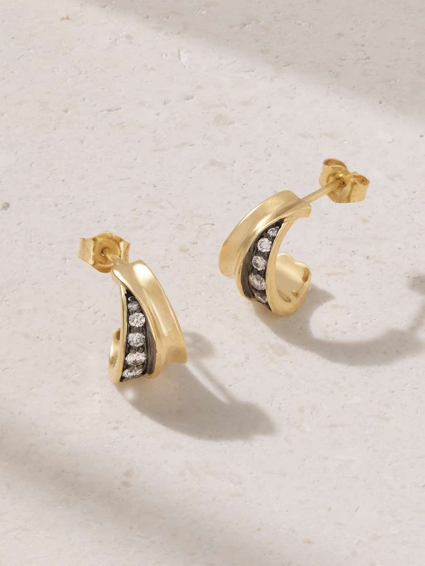 Mason and Books Ribbon 14-karat Gold Rhodium-plated Diamond Earrings