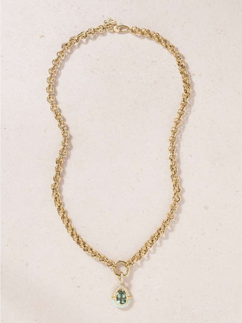 Mason and Books Droplet 14-karat Gold Opal, Prasiolite And Diamond Necklace