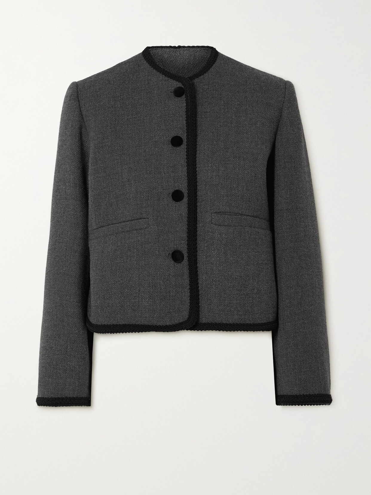 Liberowe + Net Sustain Cropped Guipure Lace-trimmed Wool Jacket In Gray