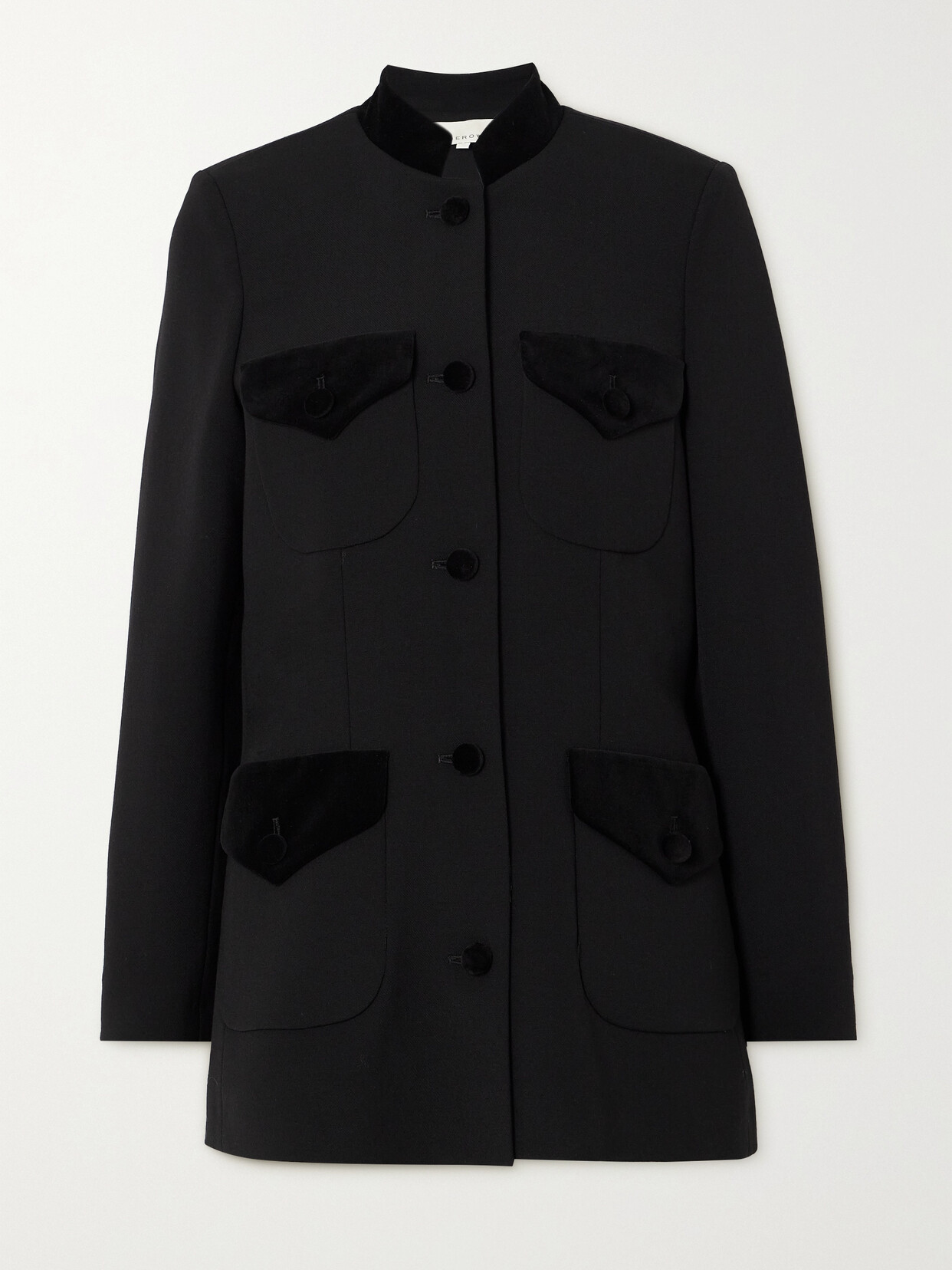 Liberowe + Net Sustain Raja Velvet-trimmed Wool Jacket In Black