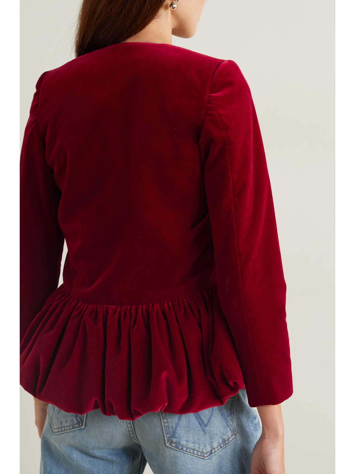 Liberowe + Net Sustain Velvet Peplum Jacket In Red