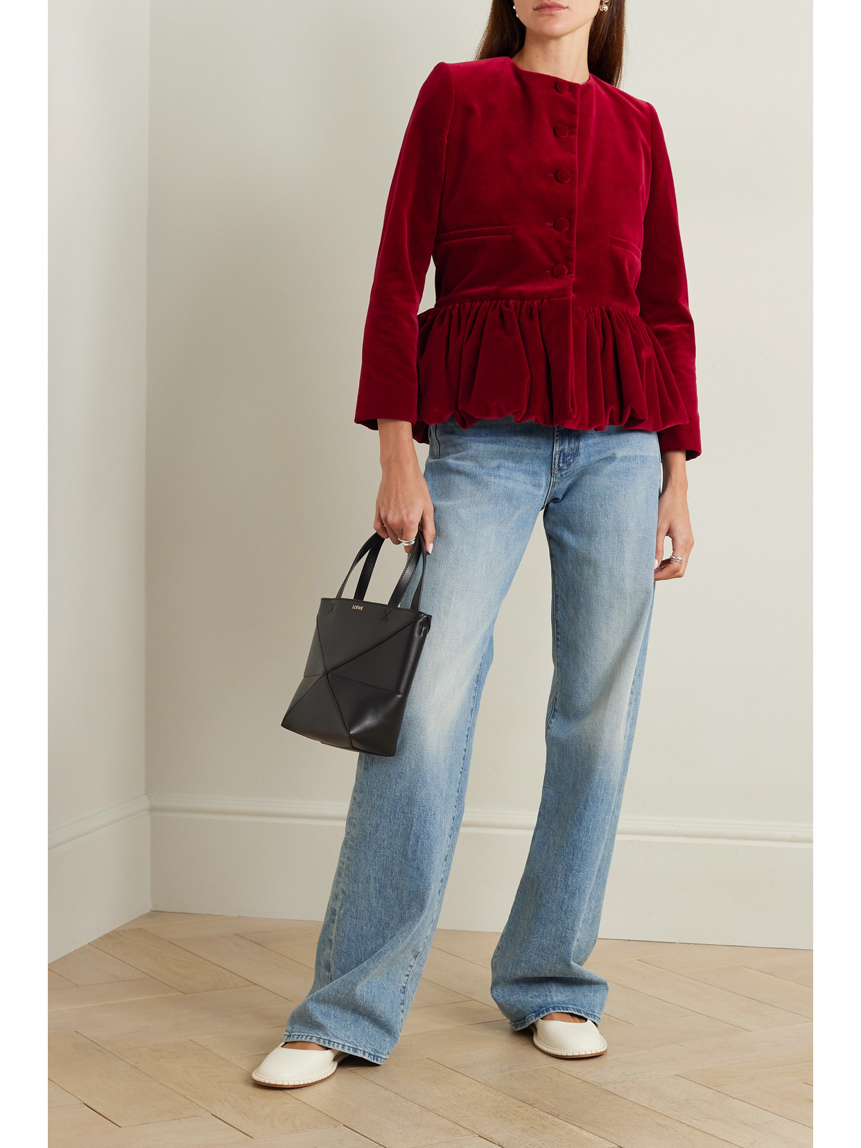 Liberowe + Net Sustain Velvet Peplum Jacket In Red