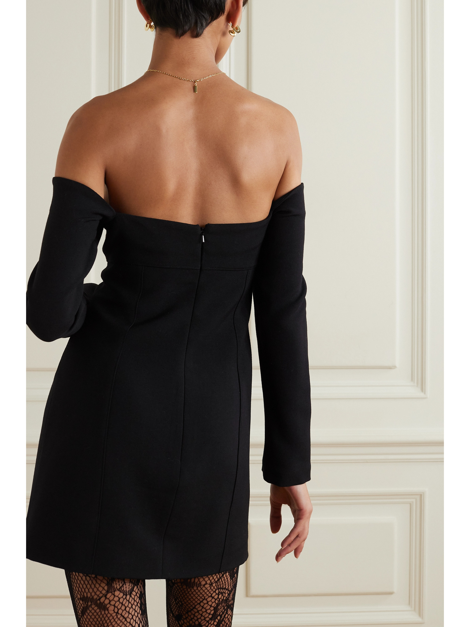 Liberowe + NET SUSTAIN off-the-shoulder gathered wool mini dress