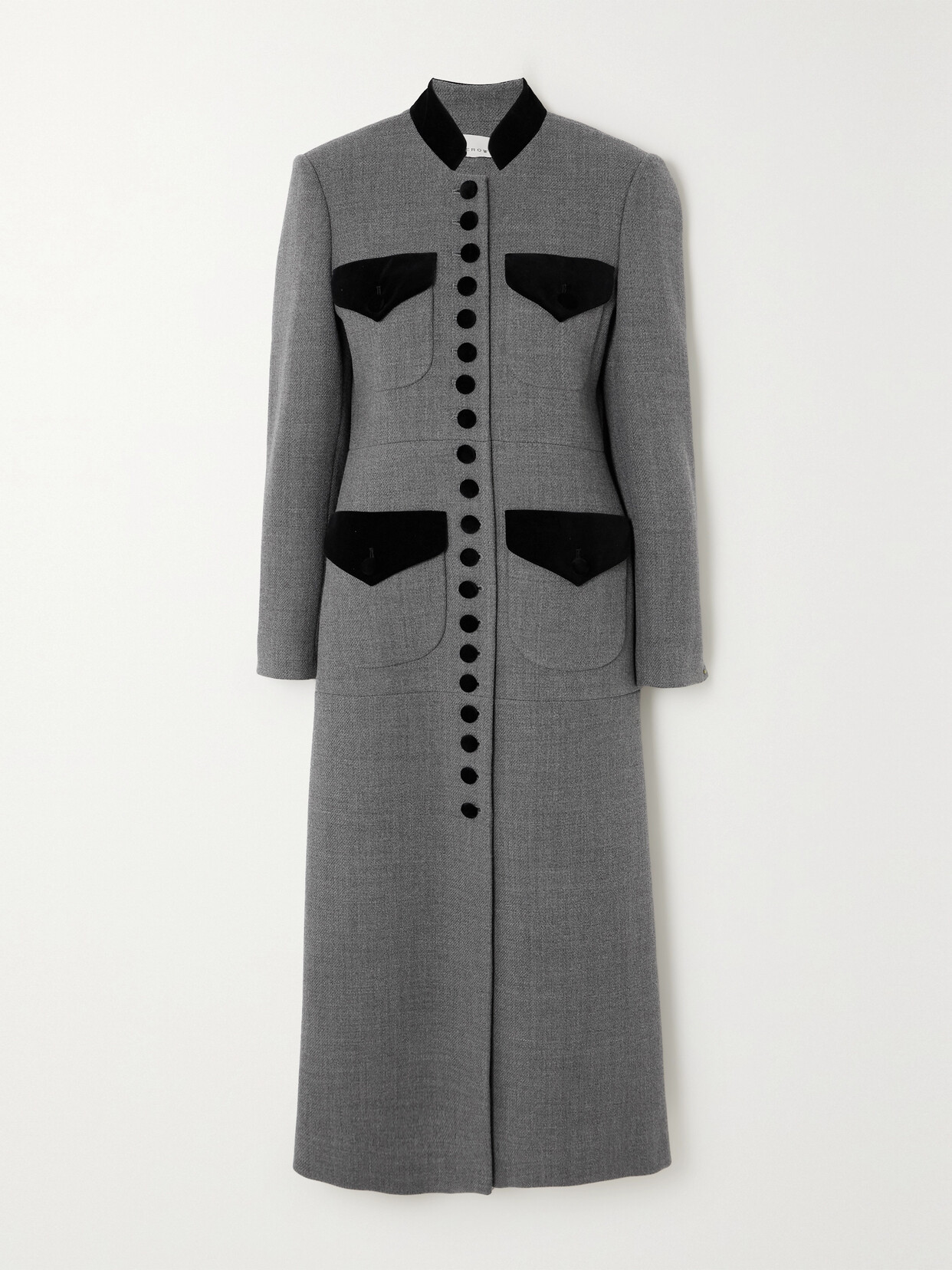 Liberowe + Net Sustain Velvet-trimmed Wool Coat In Gray