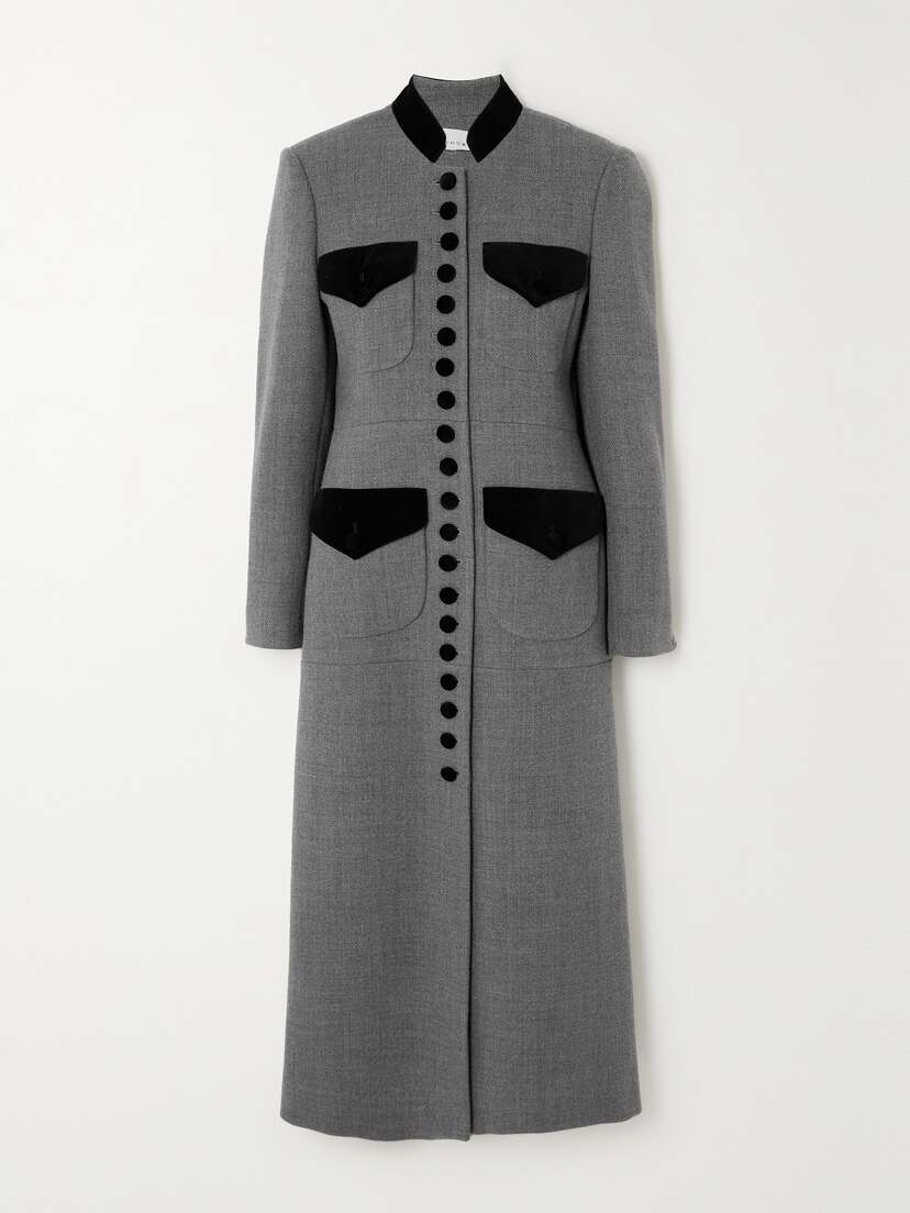 LIBEROWE + Net Sustain Velvet-trimmed Wool Coat