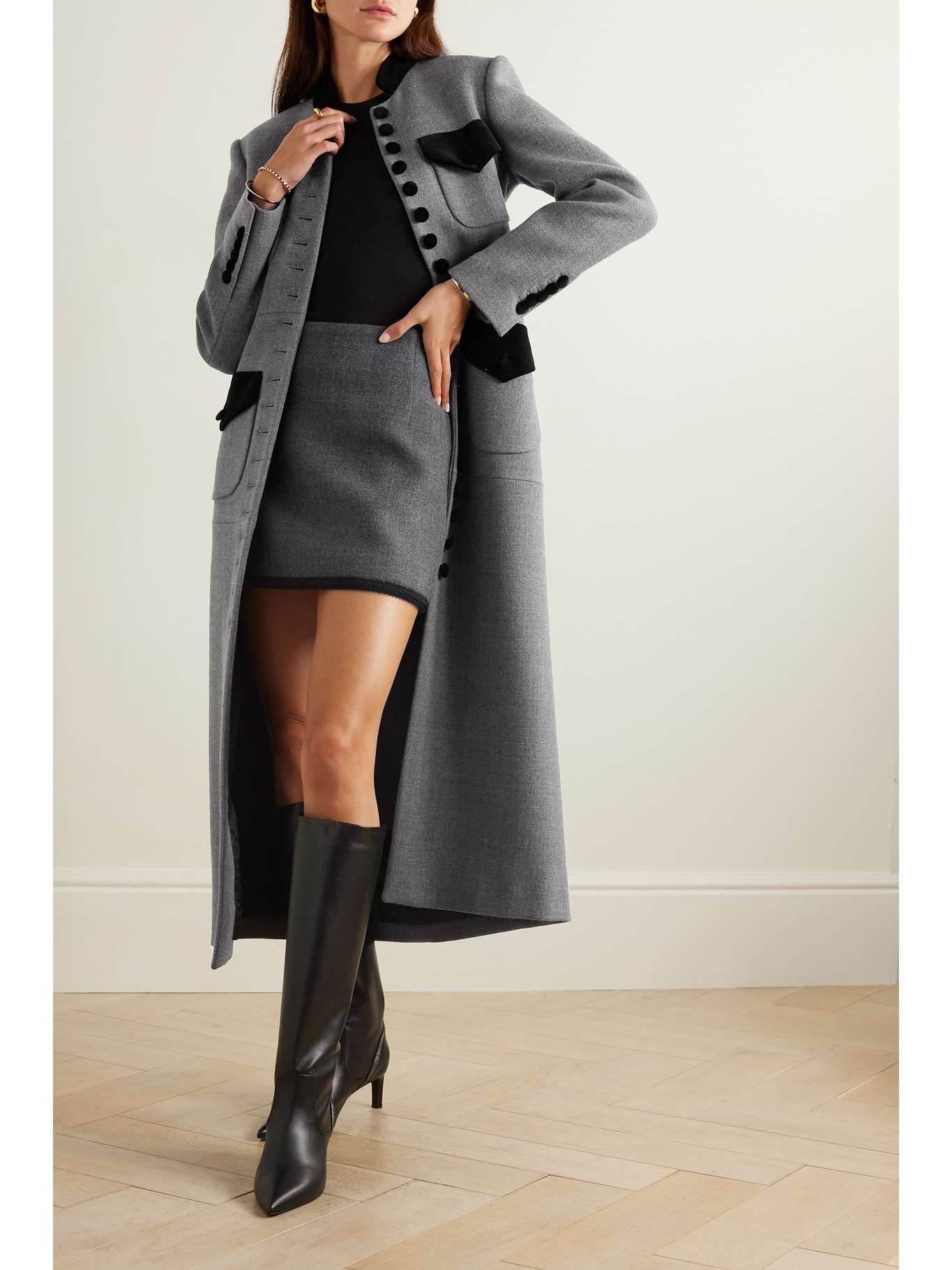 Net Coat LIBEROWE + NET SUSTAIN velvet-trimmed wool coat | NET-A-PORTER
