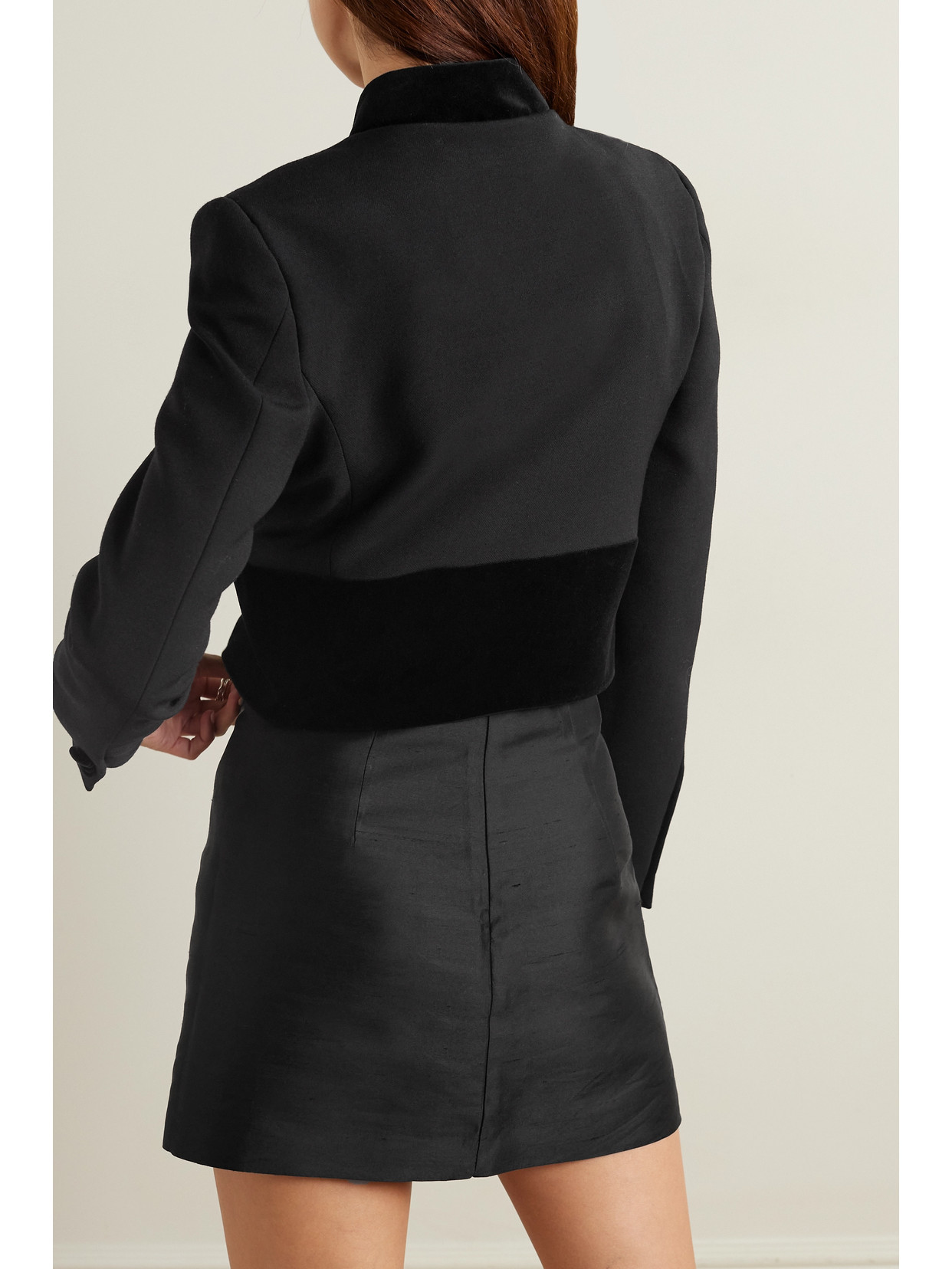 LIBEROWE + NET SUSTAIN RAJA CROPPED COTTON VELVET-TRIMMED WOOL JACKET