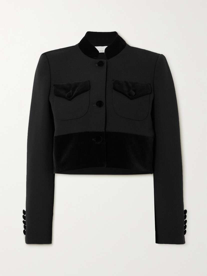 LIBEROWE + Net Sustain Raja Cropped Cotton Velvet-trimmed Wool Jacket