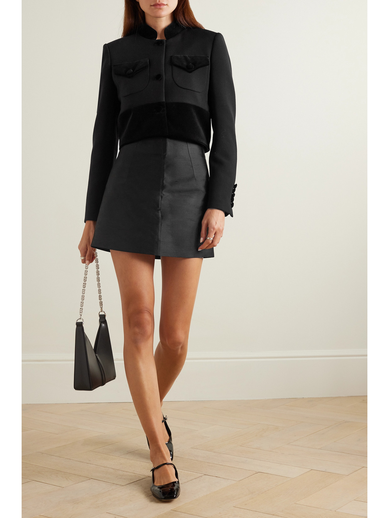 LIBEROWE + NET SUSTAIN RAJA CROPPED COTTON VELVET-TRIMMED WOOL JACKET