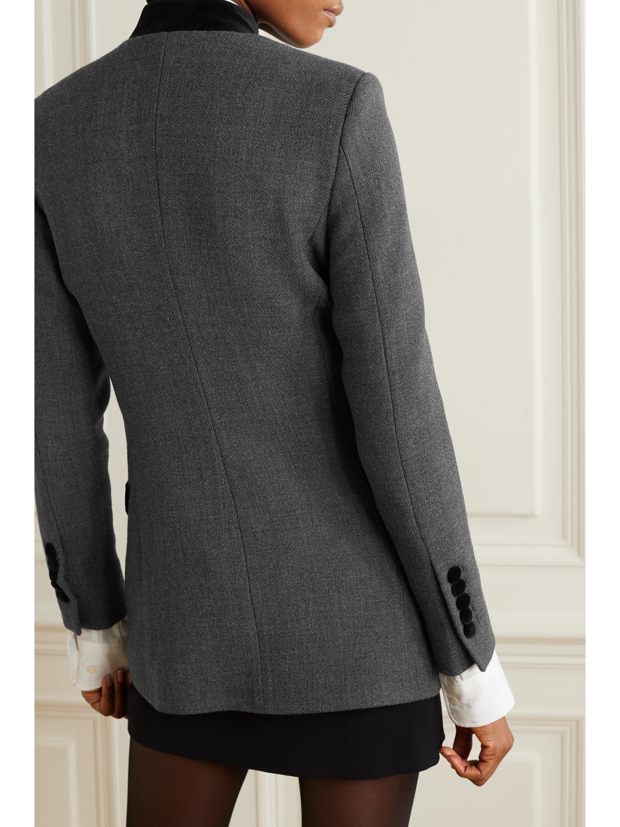 Liberowe + Net Sustain Raja Velvet-trimmed Wool-tweed Blazer In Gray