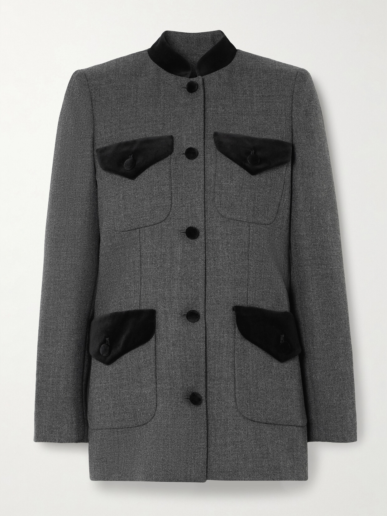 Liberowe + Net Sustain Raja Velvet-trimmed Wool-tweed Blazer In Gray