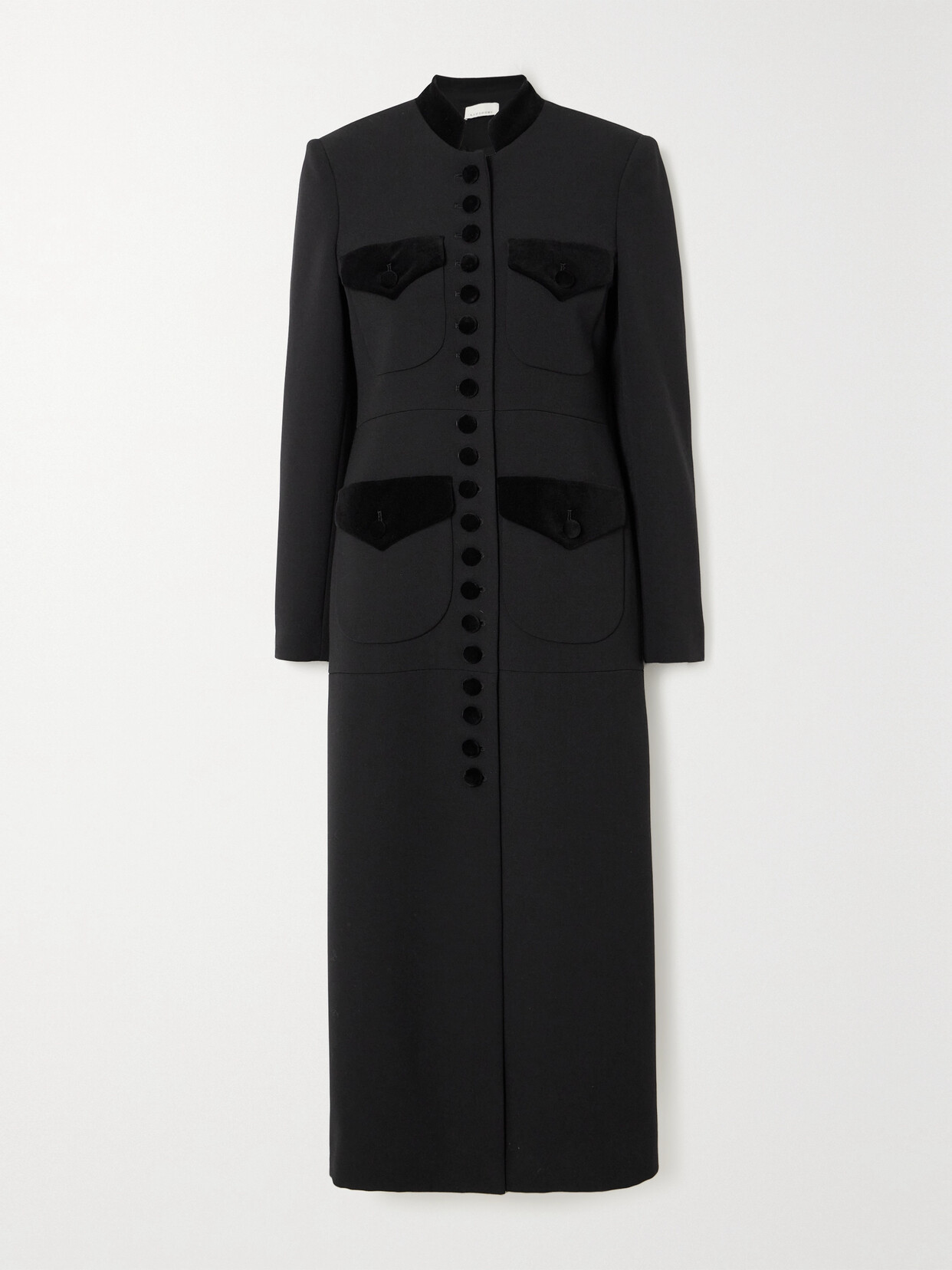 Liberowe + Net Sustain Velvet-trimmed Wool Coat In Black