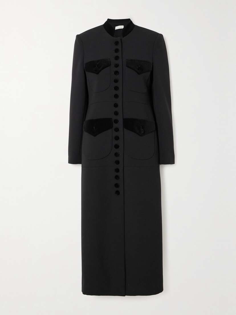 LIBEROWE + Net Sustain Velvet-trimmed Wool Coat