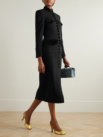 Liberowe + NET SUSTAIN velvet-trimmed wool coat