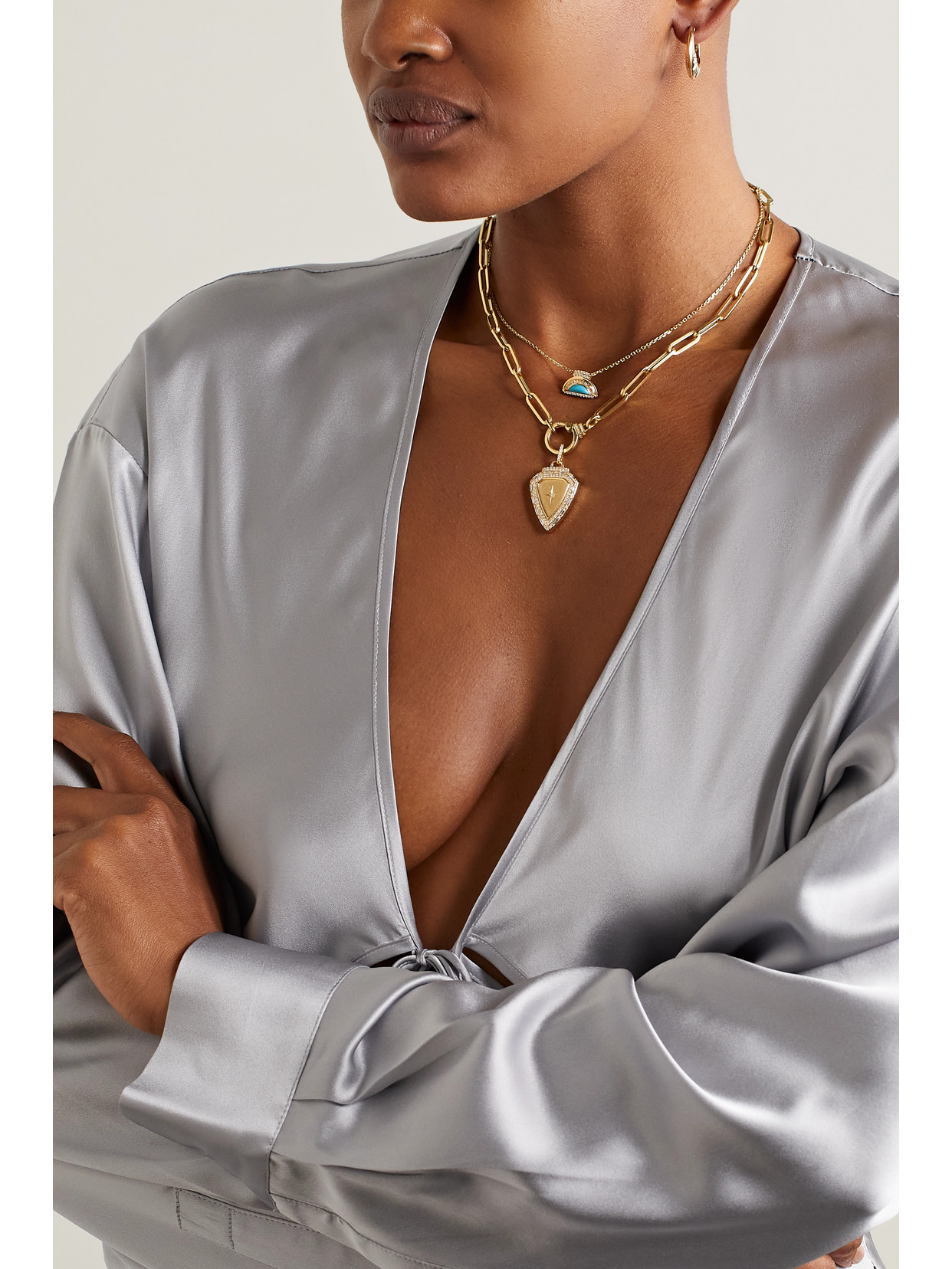 Sorellina Alba 18-karat Gold, Turquoise And Diamond Necklace In Gold