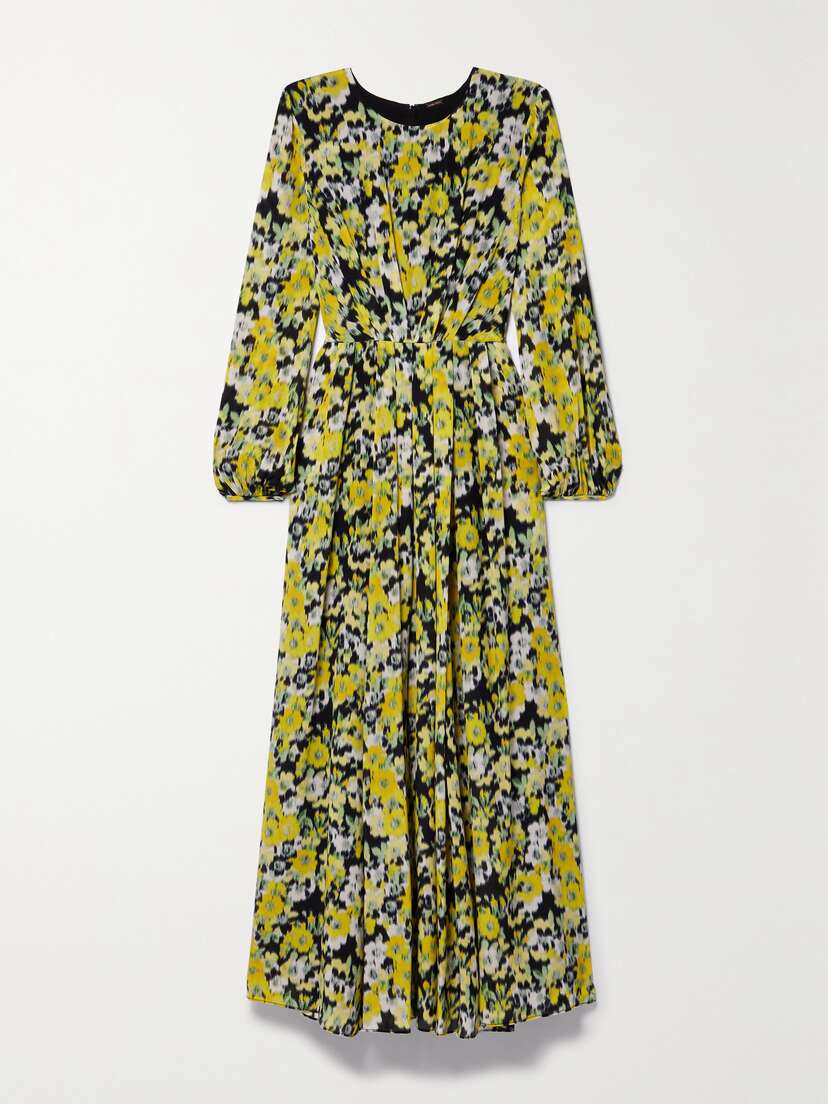 Adam Lippes Pleated Floral-print Silk Crepe De Chine Maxi Dress