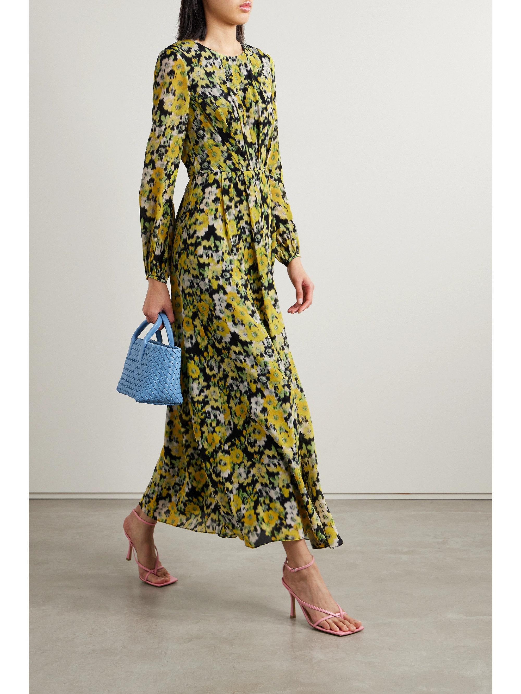 Adam Lippes Pleated floral-print silk crepe de chine maxi dress