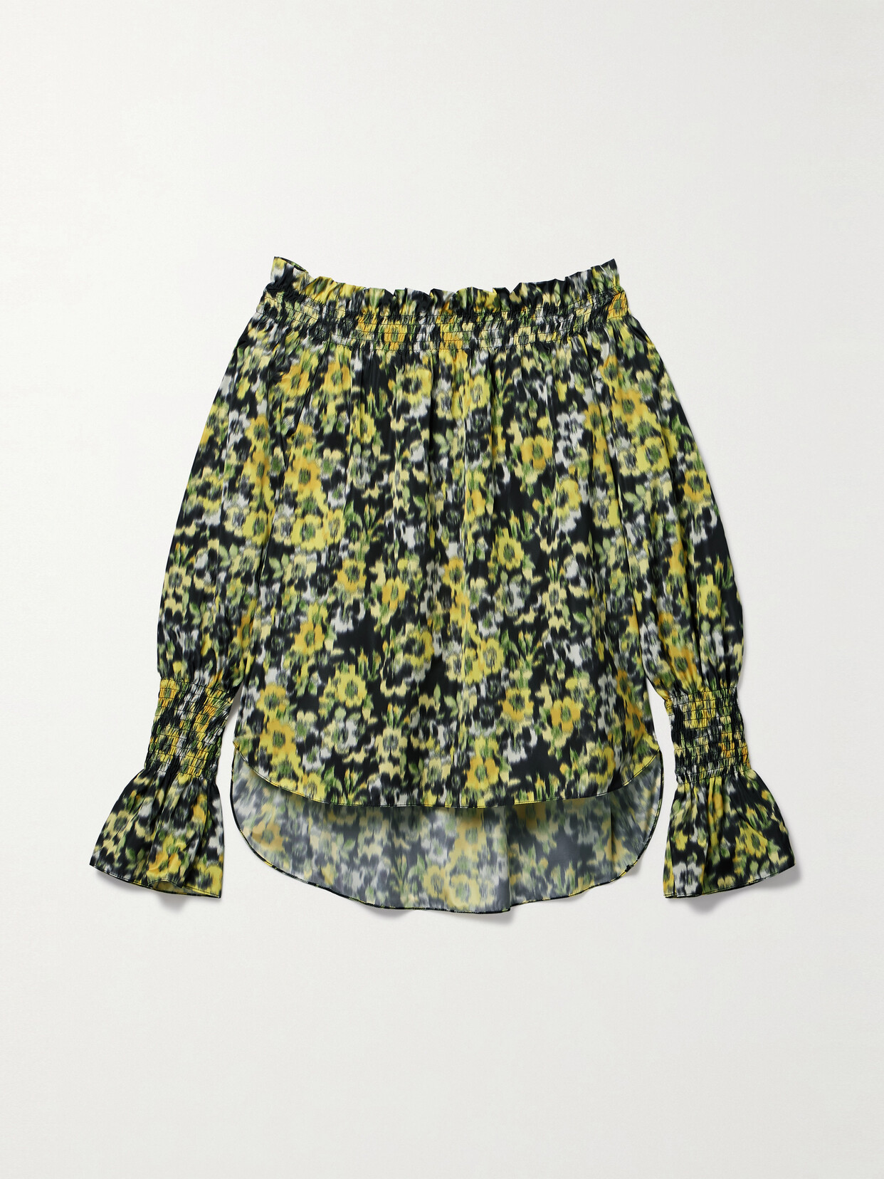 Adam Lippes Sade Off-the-shoulder Shirred Floral-print Silk-taffeta Top - Multi