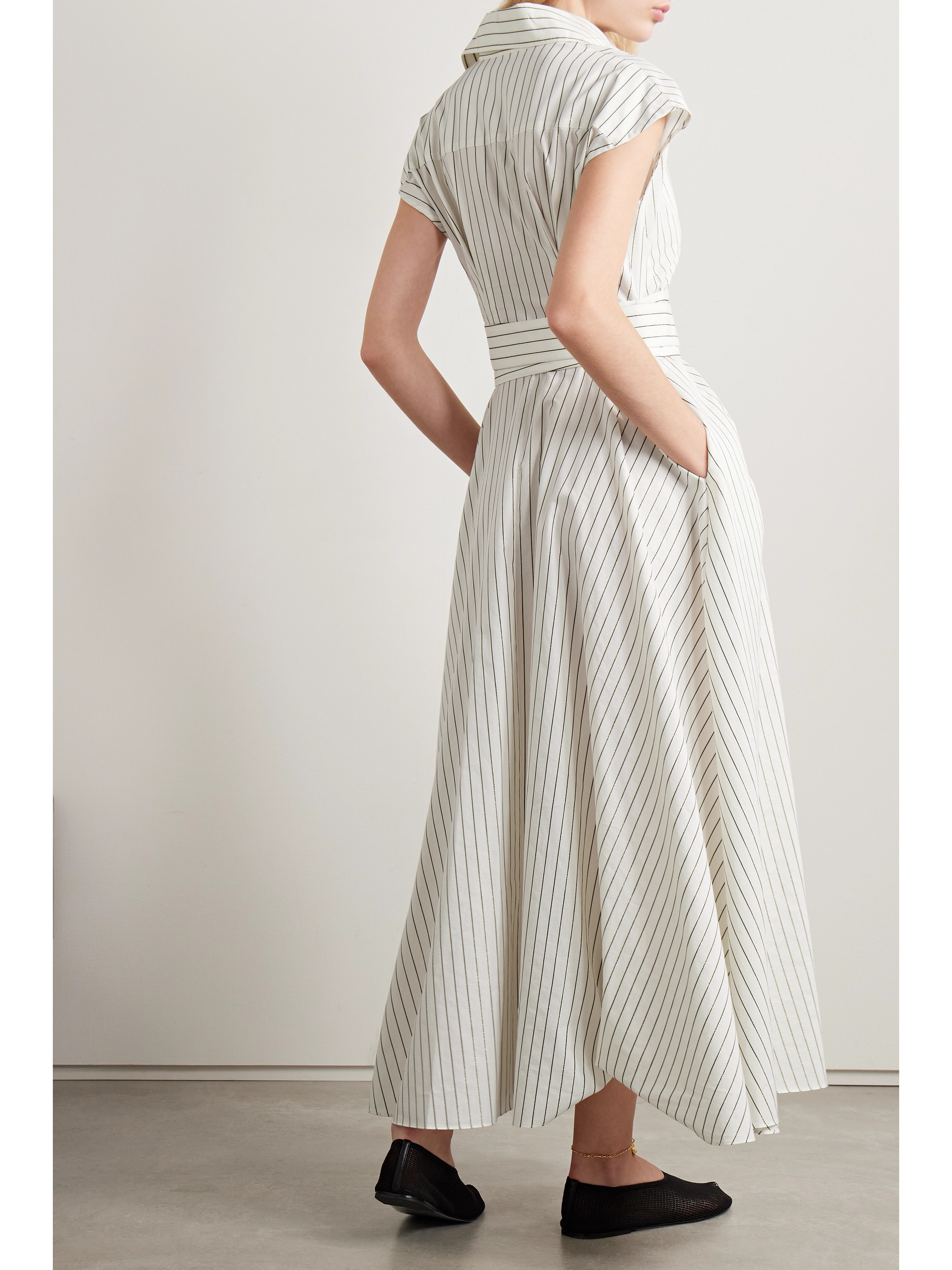 Adam Lippes Dejeuner metallic striped cotton-blend poplin maxi shirt dress thumbnail