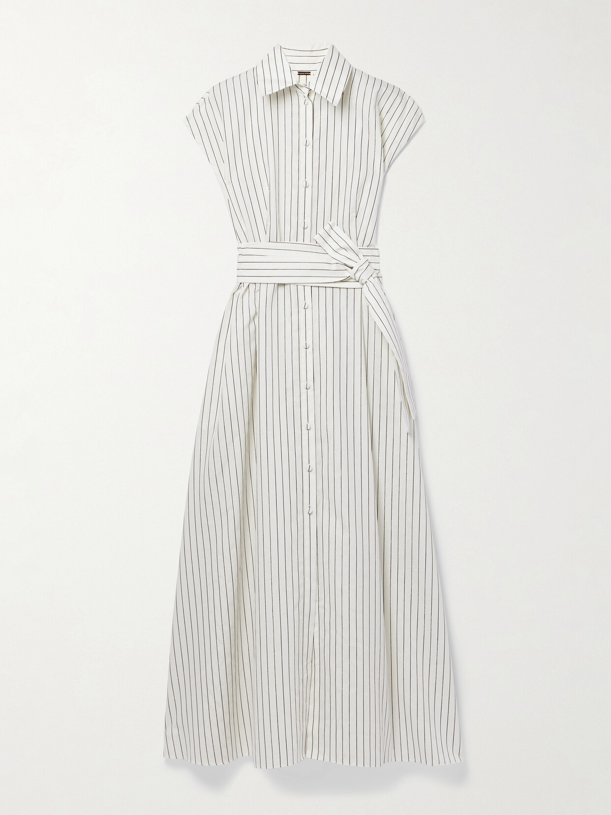 Adam Lippes Dejeuner Metallic Striped Cotton-blend Poplin Maxi Shirt Dress In Ivory