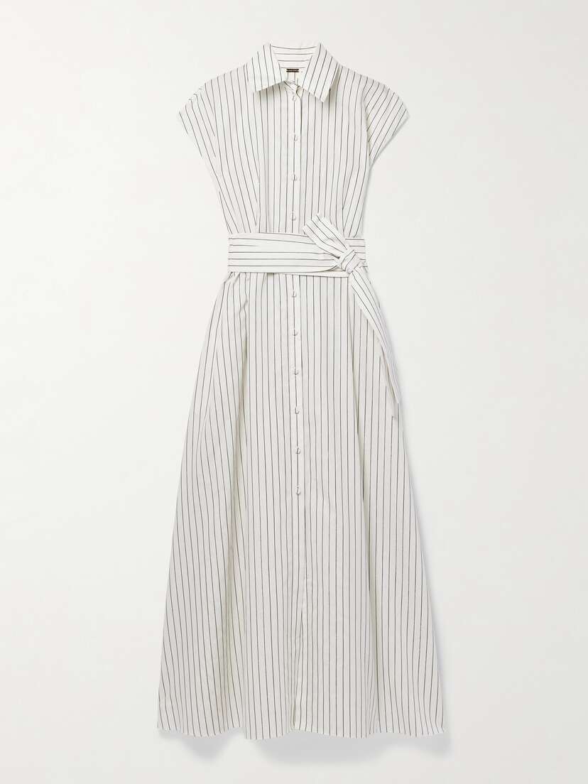Adam Lippes Dejeuner Metallic Striped Cotton-blend Poplin Maxi Shirt Dress