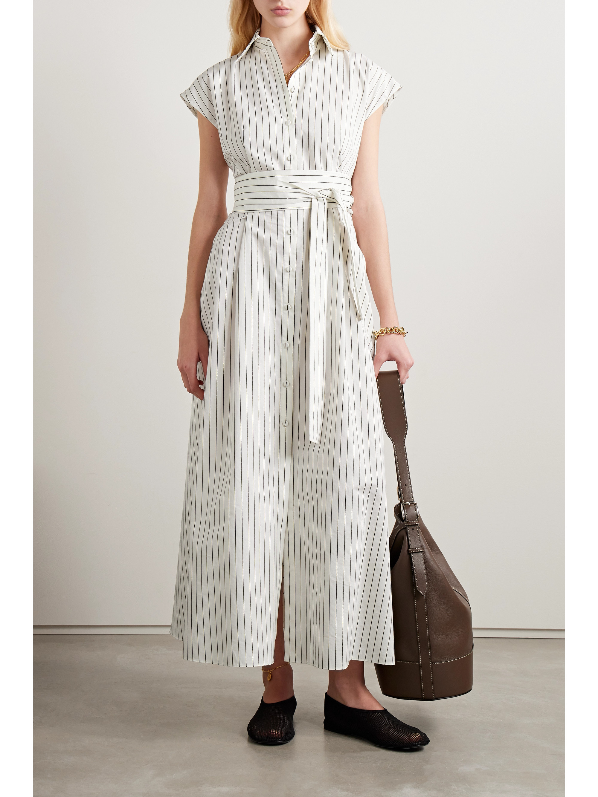Adam Lippes Dejeuner metallic striped cotton-blend poplin maxi shirt dress
