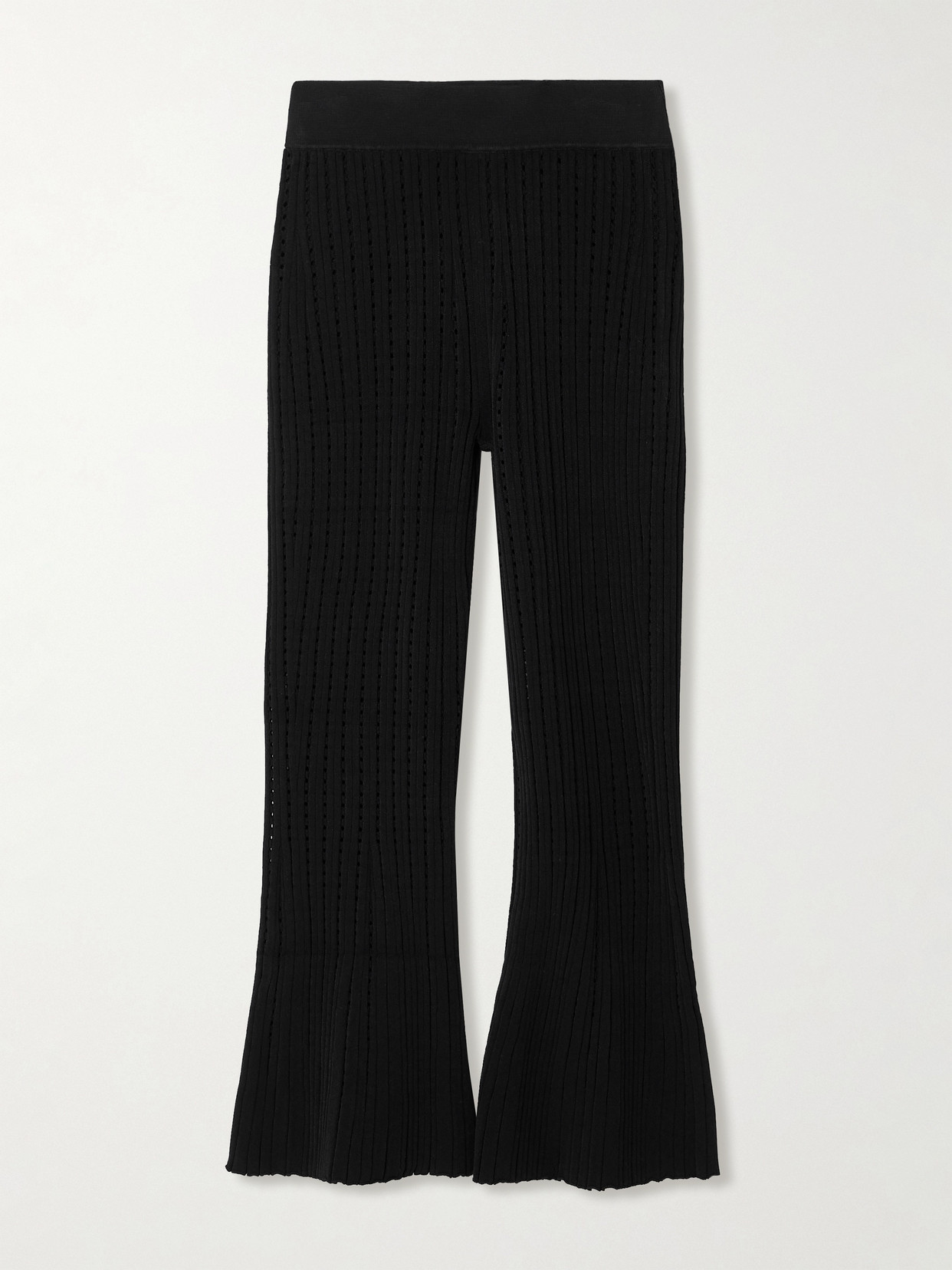 Adam Lippes Cropped Recycled Pointelle-knit Flared Pants In Black