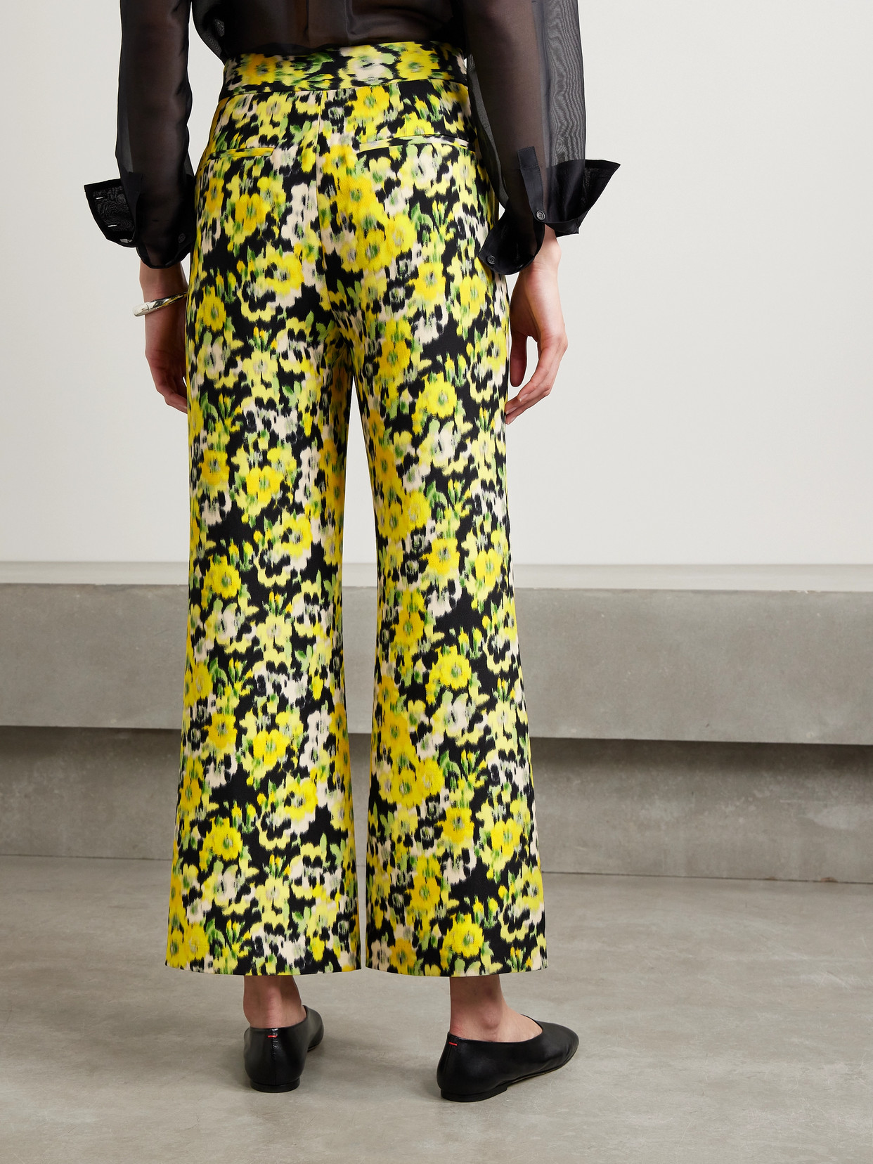 Adam Lippes Cropped Floral-print Wool And Silk-blend Straight-leg Pants In Yellow