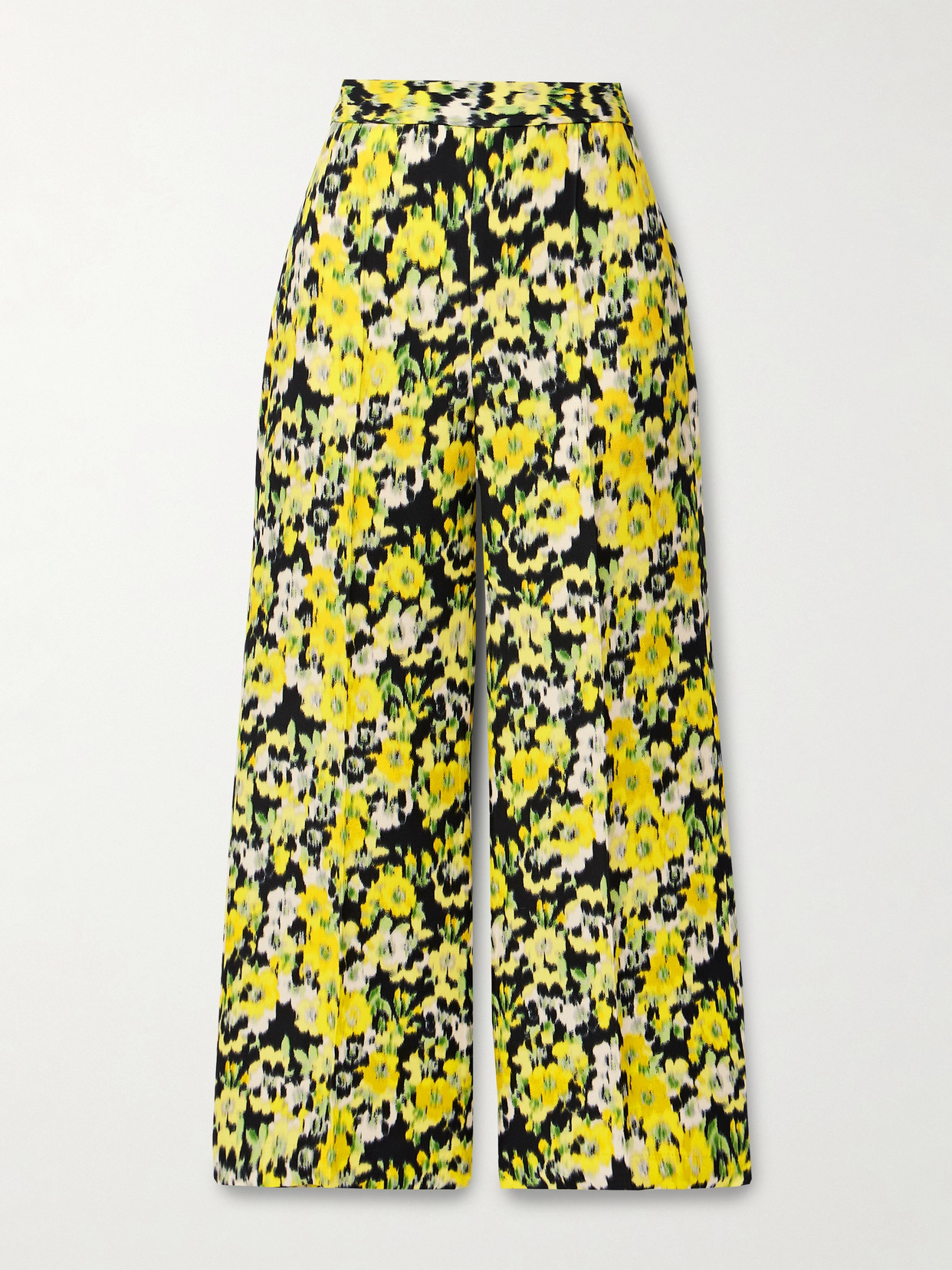 Adam Lippes Cropped Floral-print Wool And Silk-blend Straight-leg Trousers In Yellow