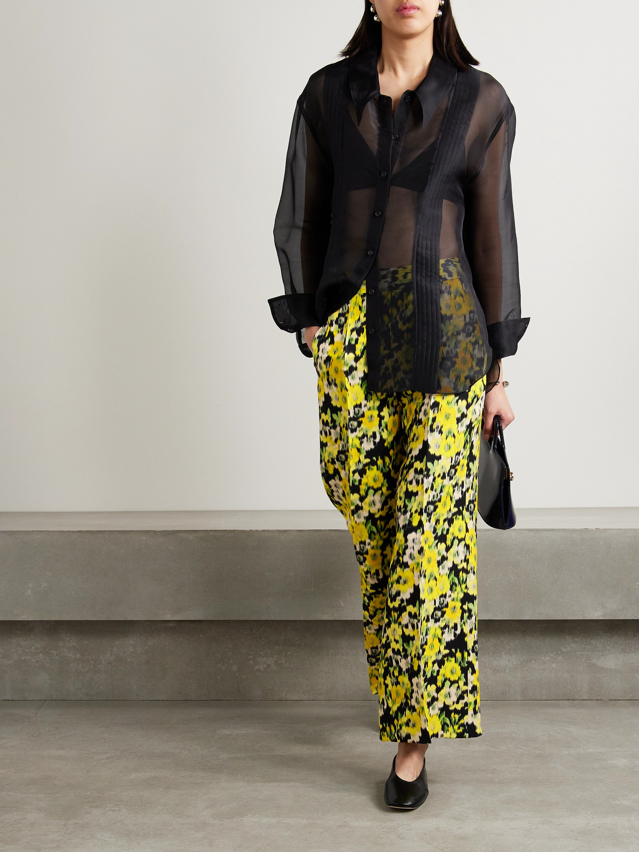 Adam Lippes Cropped Floral-print Wool And Silk-blend Straight-leg Pants In Yellow