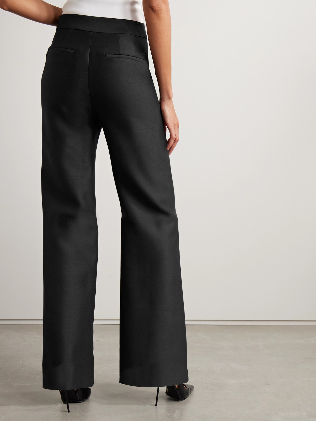 Shop Adam Lippes Bettina Wool And Silk-blend Radzimir Wide-leg Pants In Black