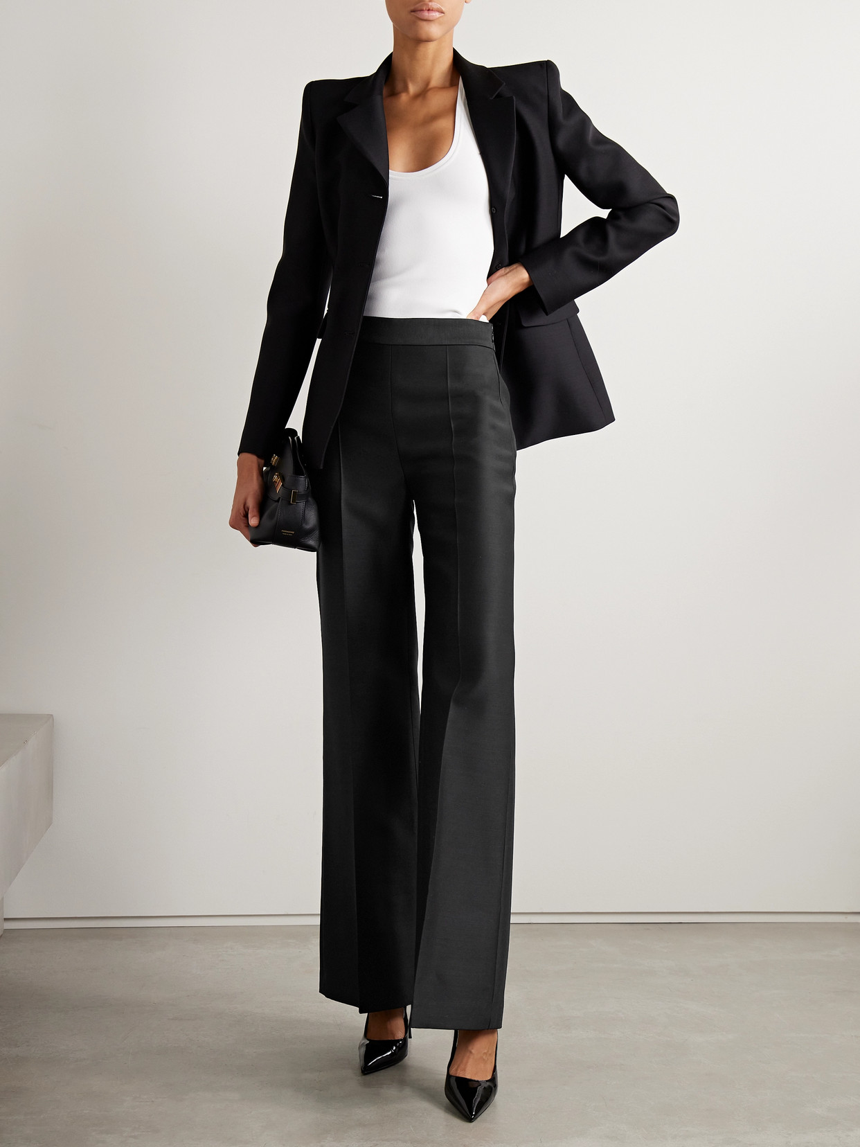 Shop Adam Lippes Bettina Wool And Silk-blend Radzimir Wide-leg Pants In Black