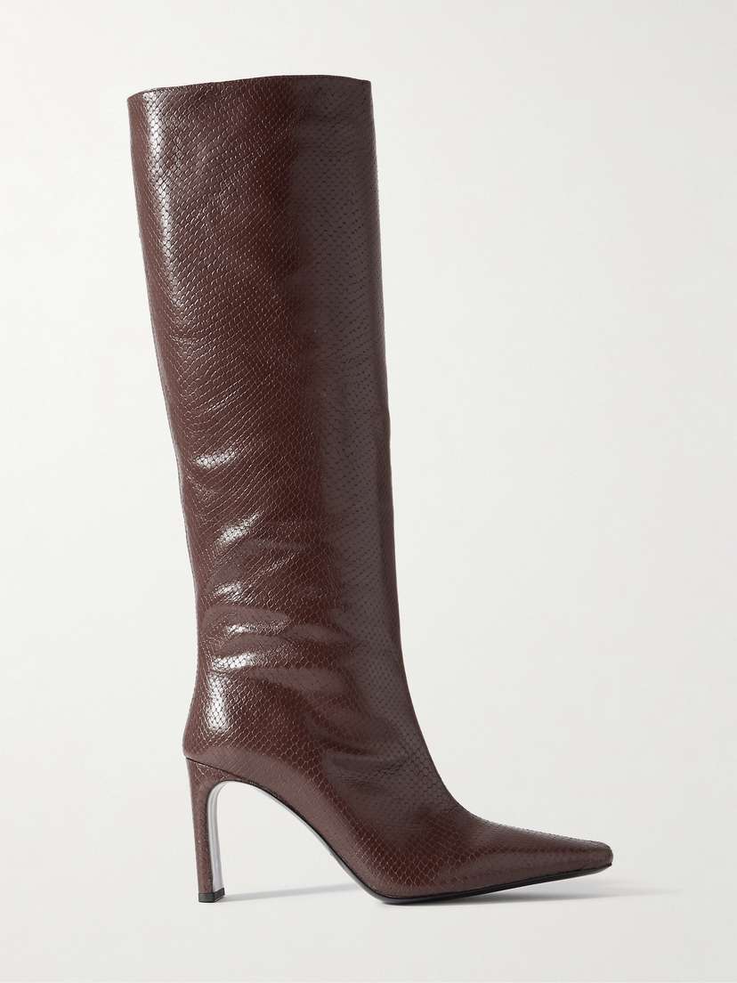 Staud Wally Lizard-effect Leather Knee Boots