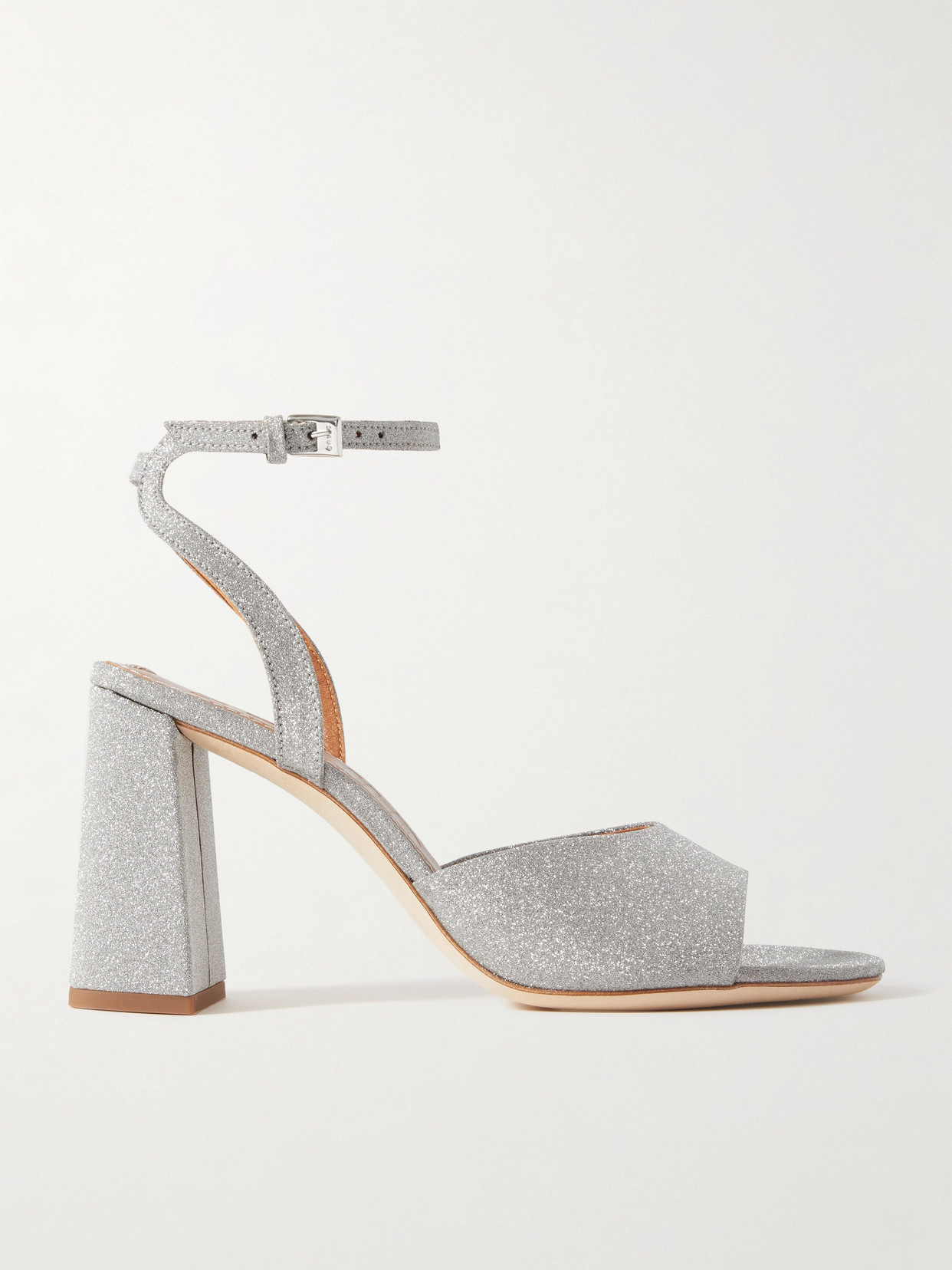 STAUD Solange Glittered Leather Sandals - Silver