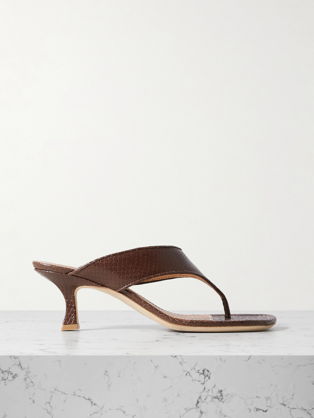 STAUD - Natalia Lizard-embossed Leather Thong Sandals - Brown