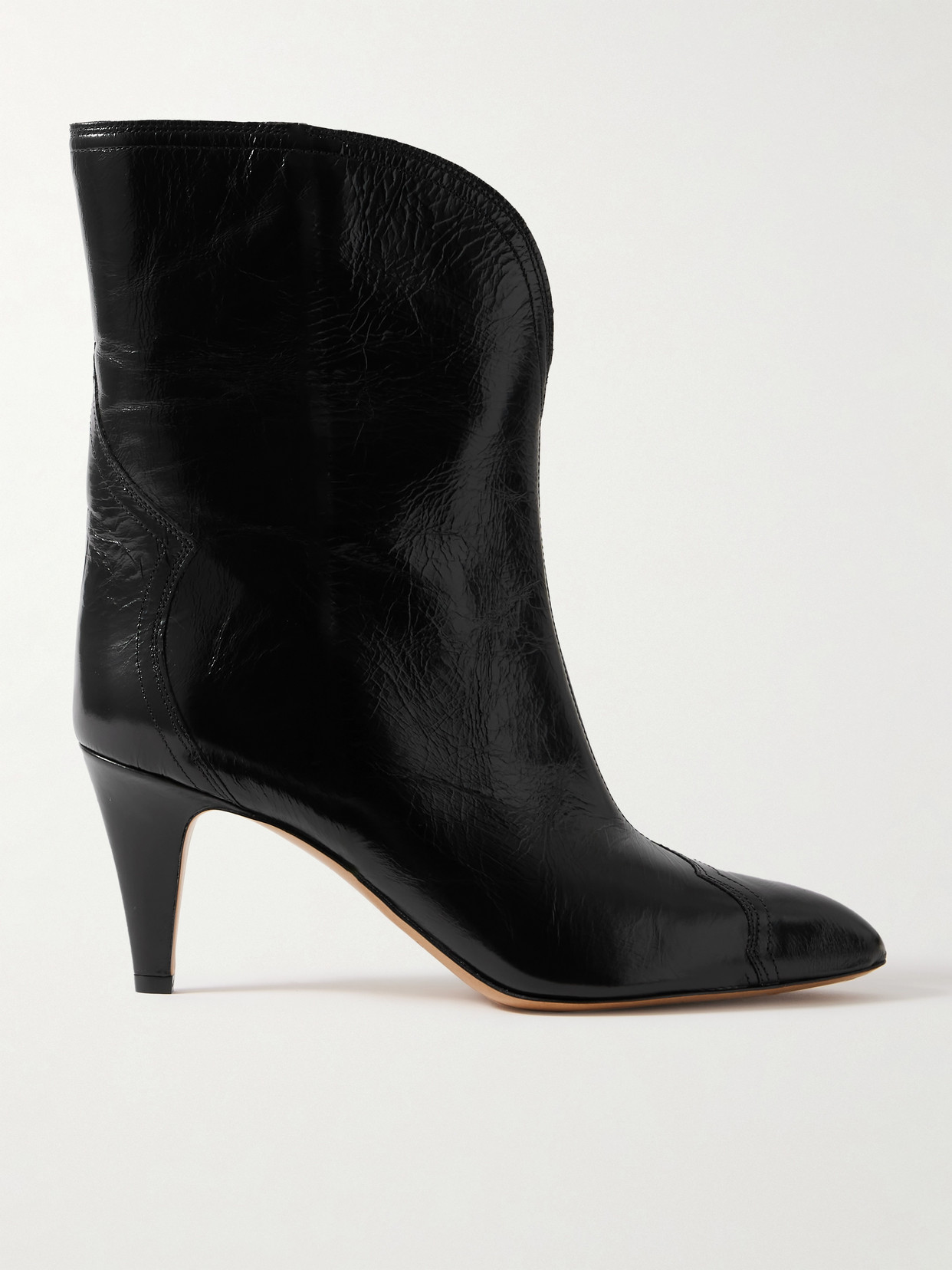 Shop Isabel Marant Dytho Glossed Crinkled-leather Cowboy Boots In Black