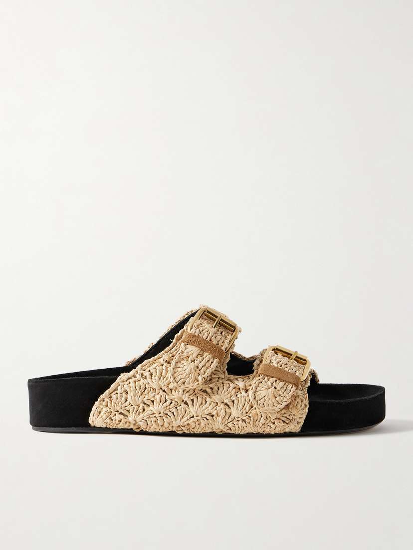 Isabel Marant Lennyo Buckled Suede-trimmed Raffia Slides - FR36