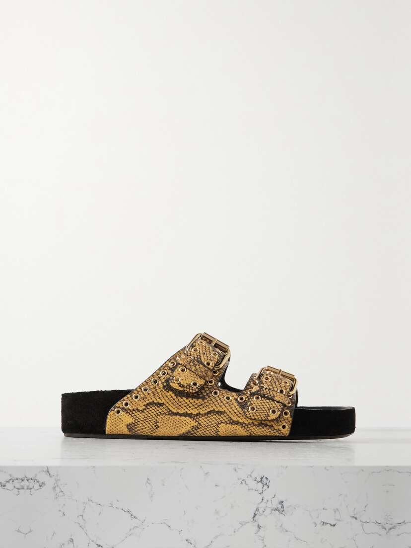 Isabel Marant Lennyo Eyelet-embellished Snake-effect Leather Slides