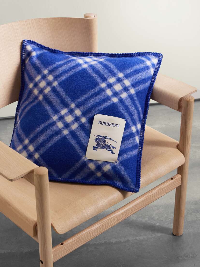 Burberry Appliquéd Checked Wool Cushion