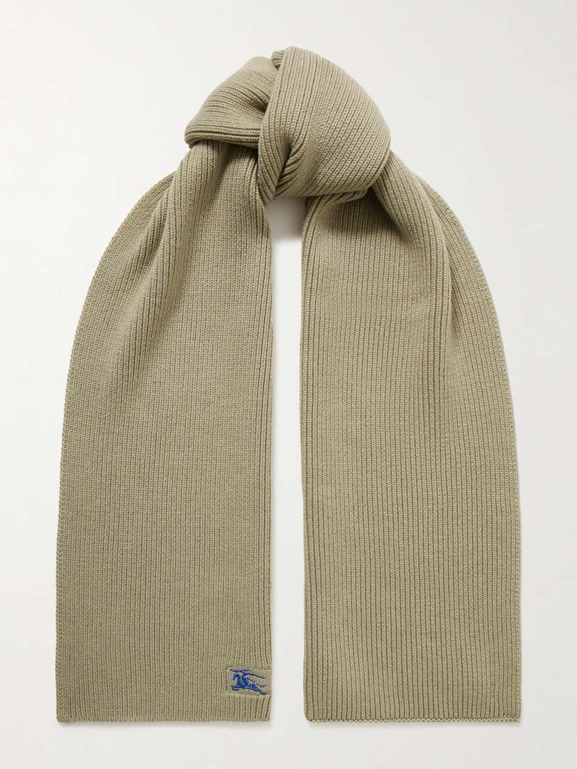 Burberry Logo-embroidered Ribbed Cashmere Scarf