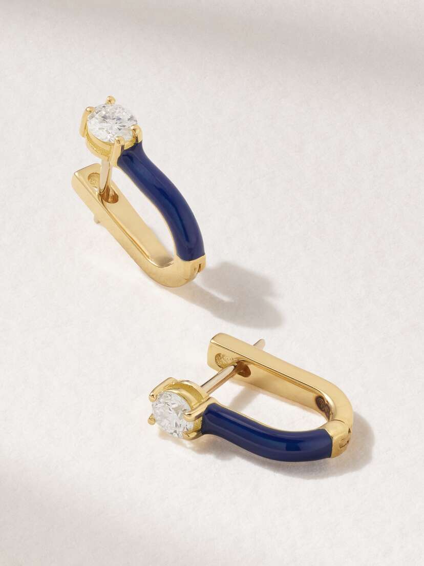 Melissa Kaye Aria U 18-karat Gold, Enamel And Diamond Earrings