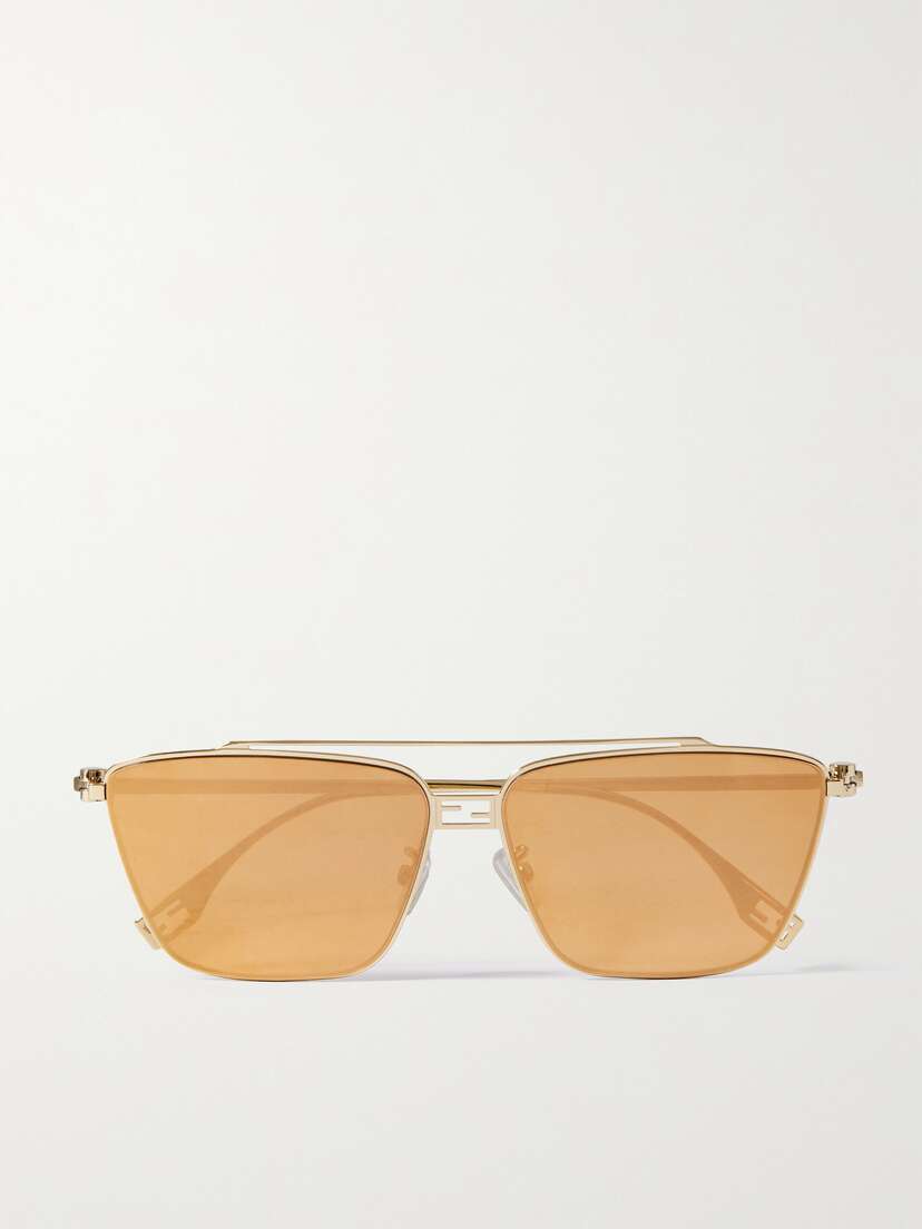 FENDI EYEWEAR Baguette Square-frame Gold-tone Sunglasses