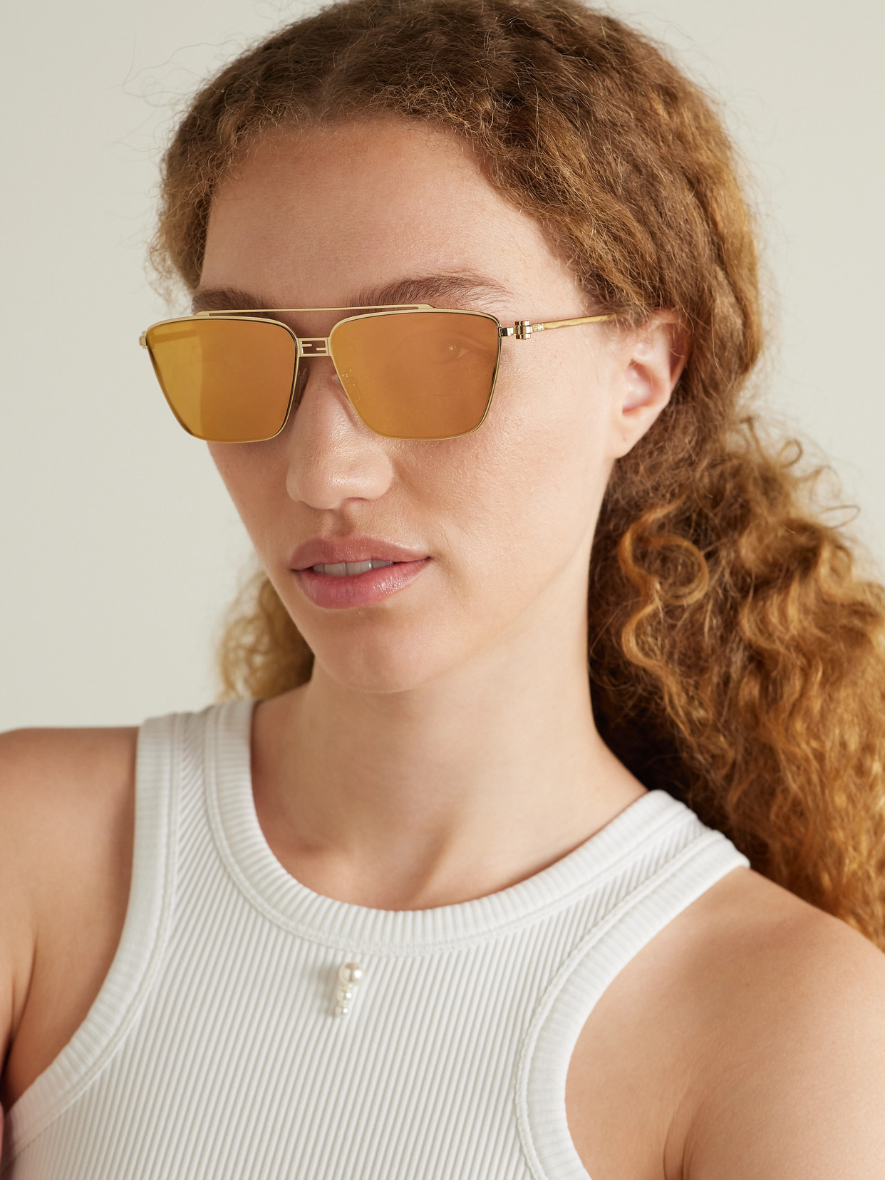 Shop Fendi Baguette Square-frame Gold-tone Sunglasses