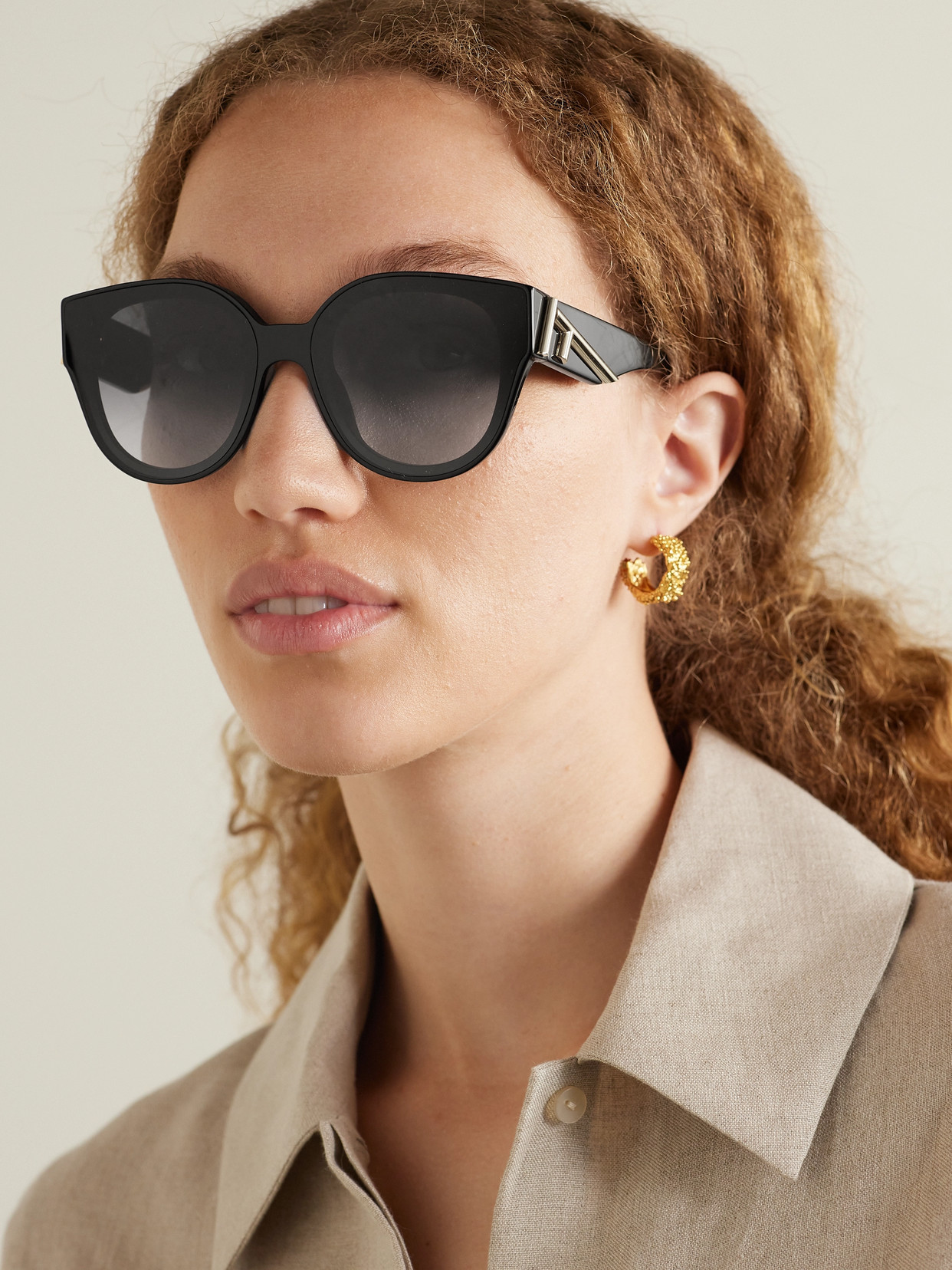 Fendi First D-frame Embellished Acetate Sunglasses In Black