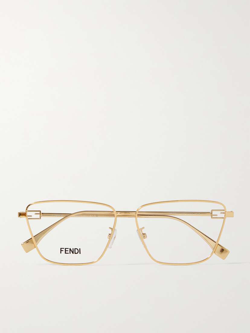 FENDI EYEWEAR Baguette Square-framed Gold-tone Optical Glasses