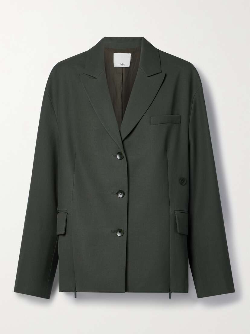Tibi Liam Zip-detailed Grain De Poudre Wool Blazer