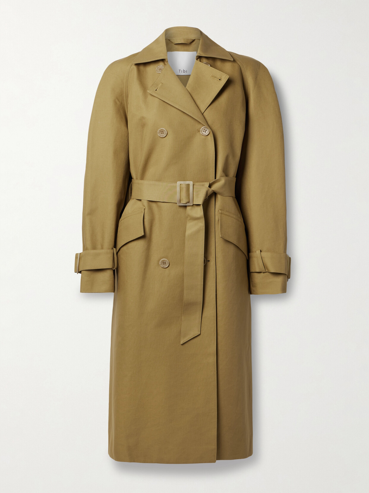 TIBI - Belted Double-breasted Cotton-gabardine Trench Coat - Brown