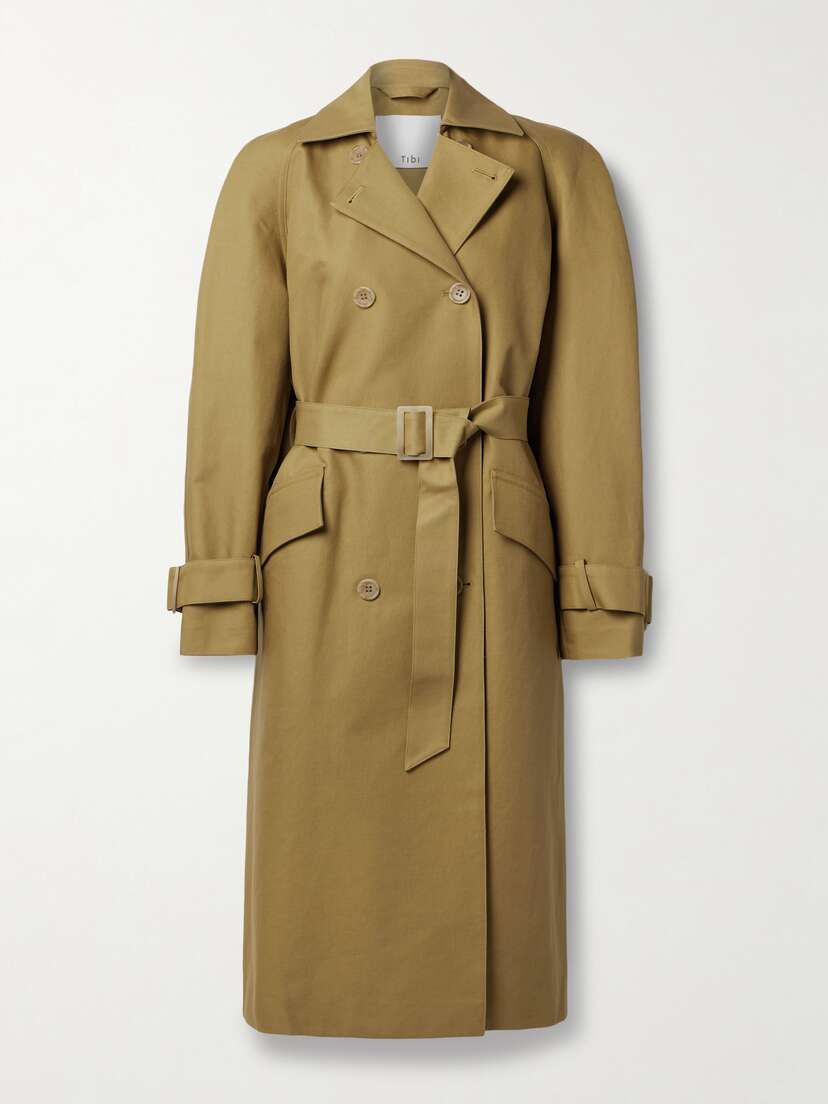 Tibi Belted Double-breasted Cotton-gabardine Trench Coat